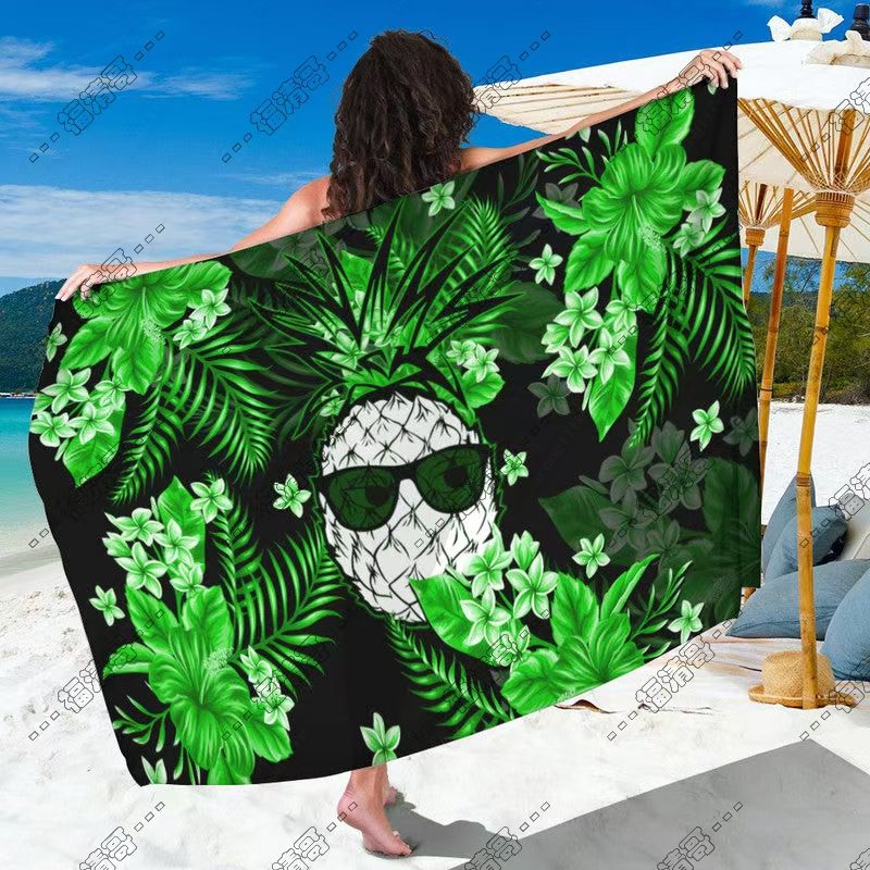 绿调菠萝热带植物纱笼 人造棉材质纱笼定制