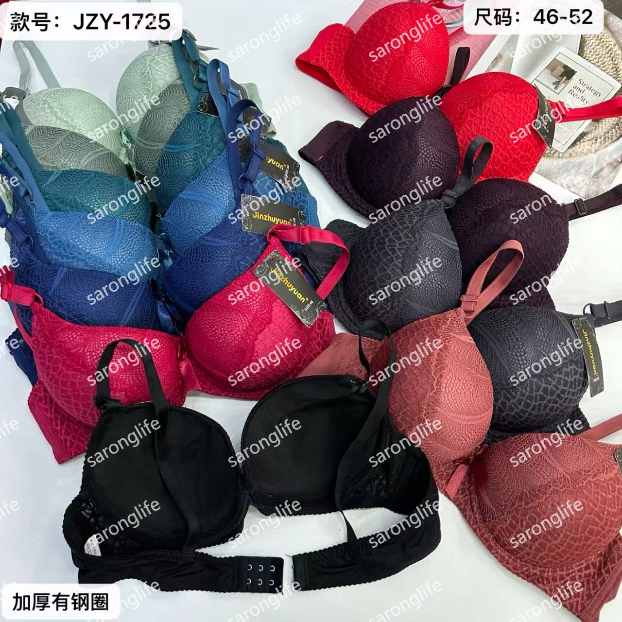 女士文胸外贸出口中东非洲大码加厚蕾丝绣花蝴蝶结有钢圈情趣文胸