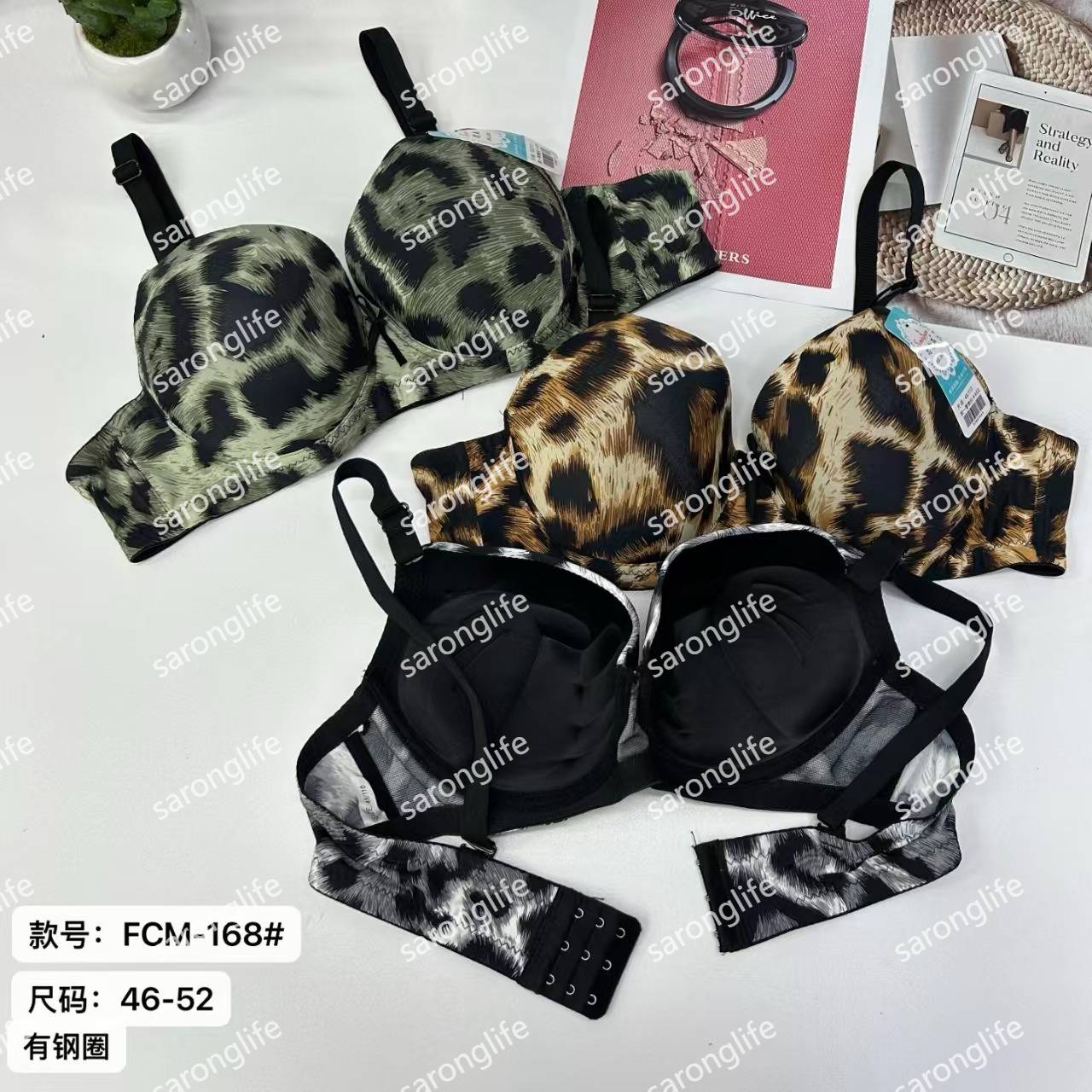 女士文胸女士调整型文胸豹纹聚拢大码有钢圈文胸舒适性感情趣内衣