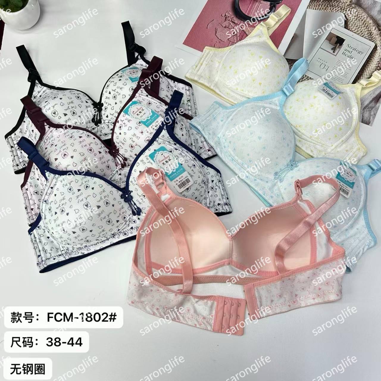 女士文胸外贸出口中东非洲女士大码田园风女士舒适透气无钢圈文胸