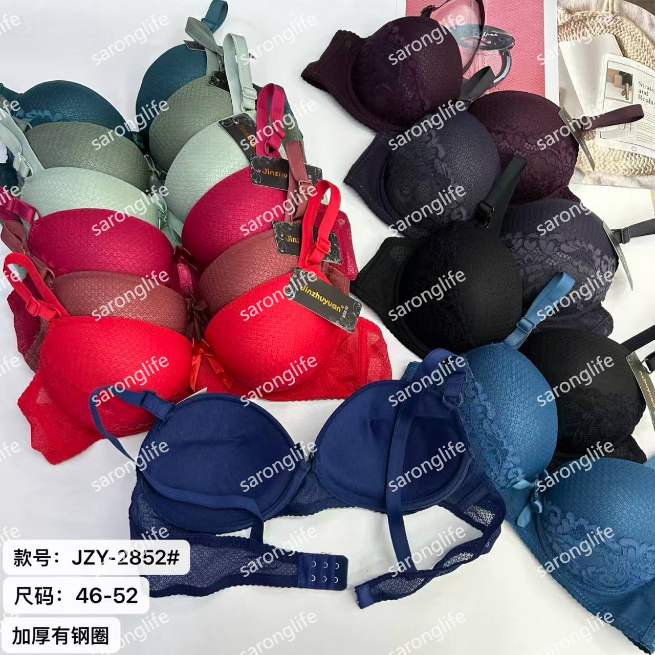 女士文胸外贸出口中东非洲女士大码加厚文胸性感蕾丝杯面蝴蝶装饰
