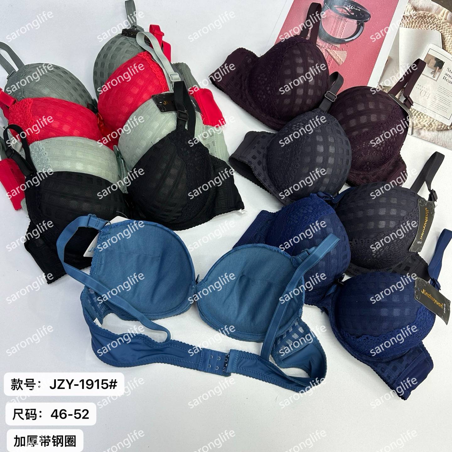 女士文胸外贸出口中东非洲大码加厚拼接蕾丝绣花有钢圈情趣文胸女