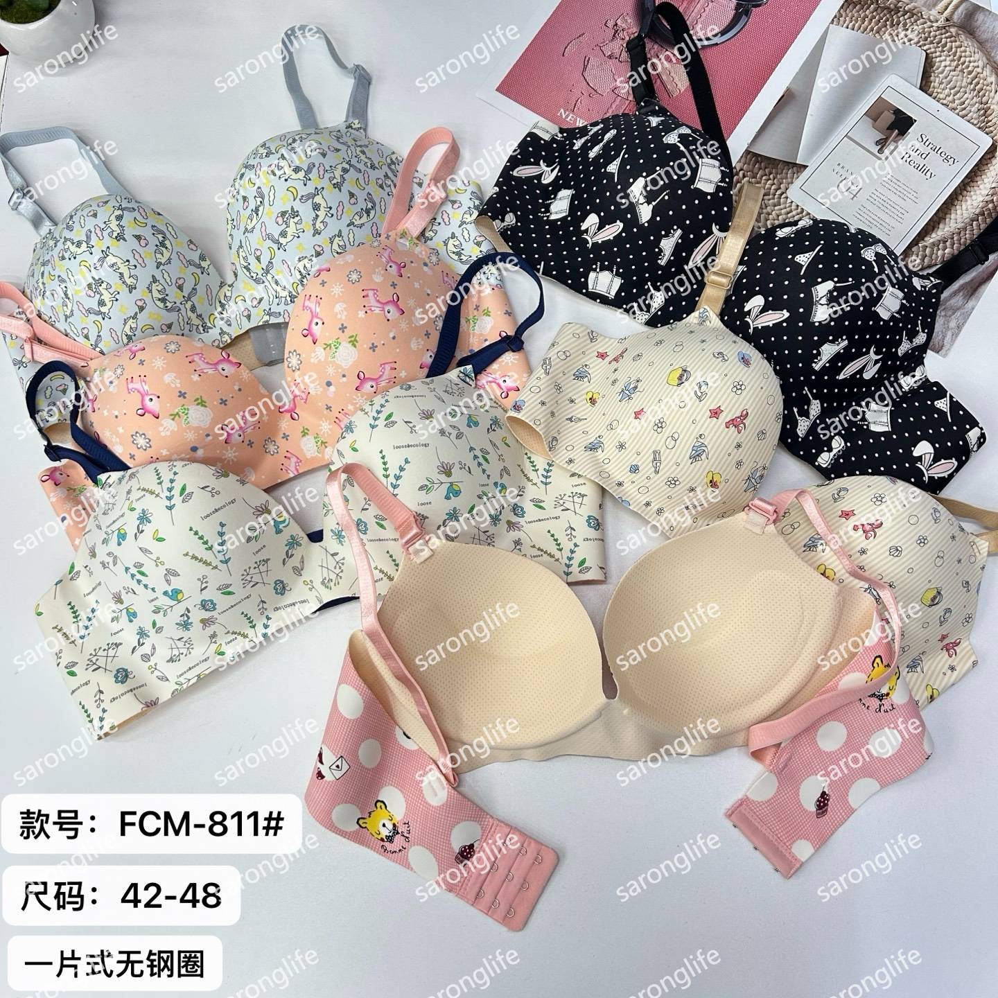 女士文胸外贸出口中东非洲女碎花一片式文胸女士无钢圈手掌杯文胸