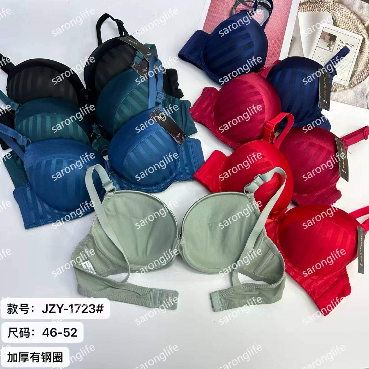 女士文胸外贸出口中东欧美女士加厚文胸加粗条纹拼接印花杯面文胸