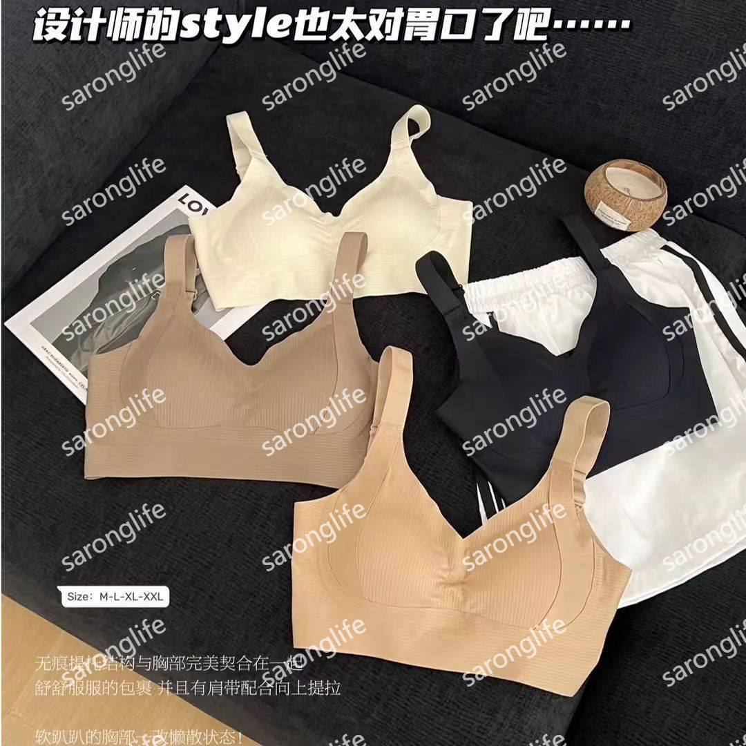 外贸出口库存提拉透气防震睡眠舒适无痕无钢圈排扣女士文胸内衣。